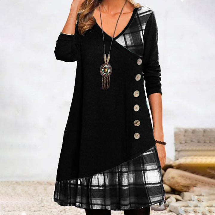 Tatiana | Women's Long Sleeves V-Neck Patchwork Tunic Dress