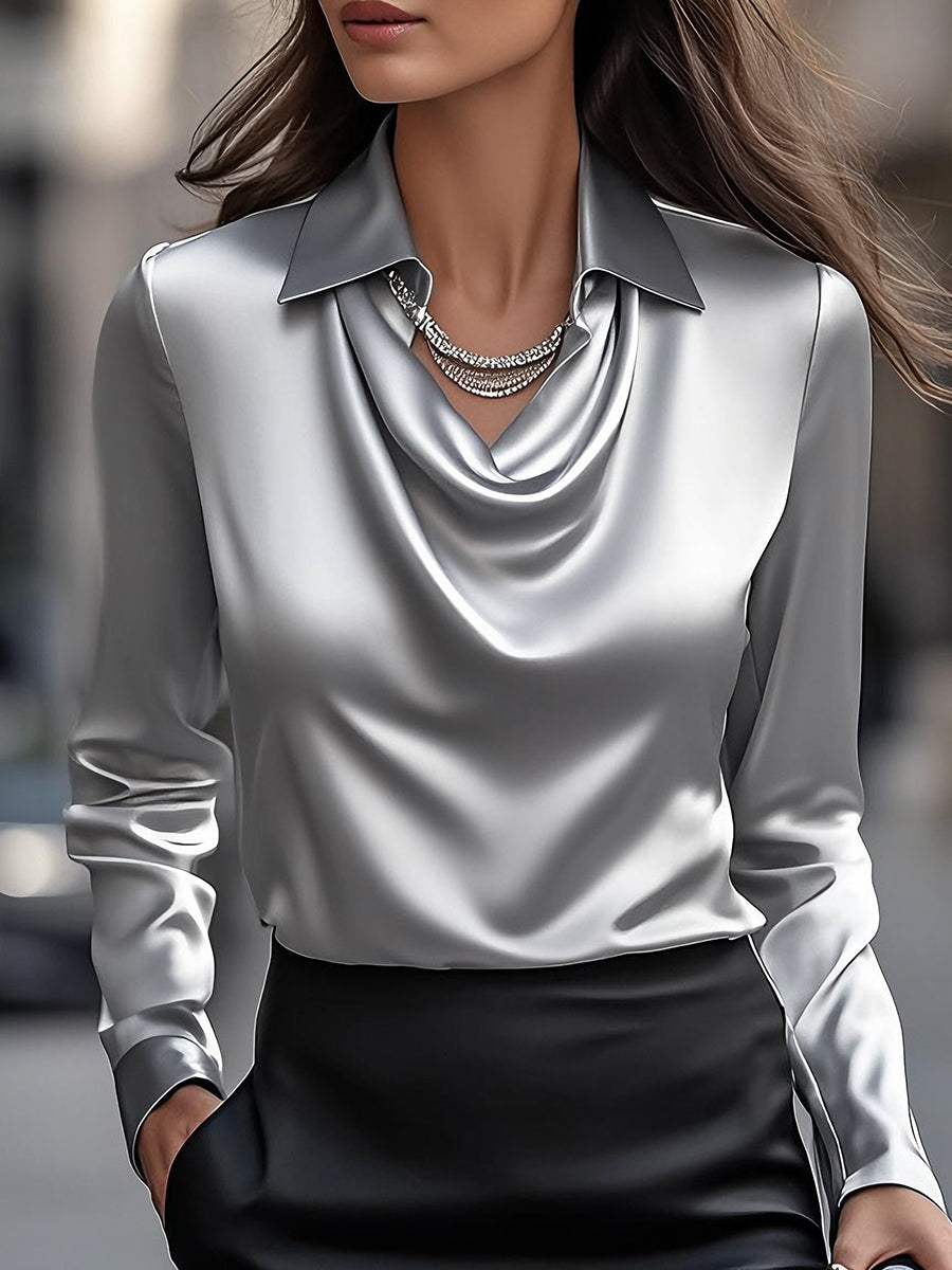 Brianna | Women's Long Sleeve Silky Blouse with Collar