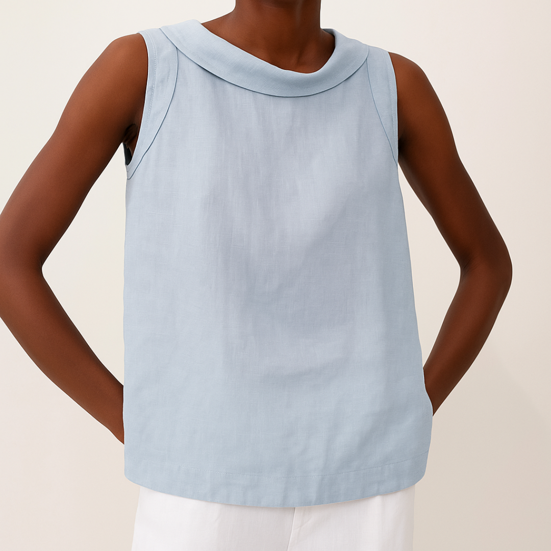 Natalia | Women's Turned Pleated Collar Sleeveless Blouse