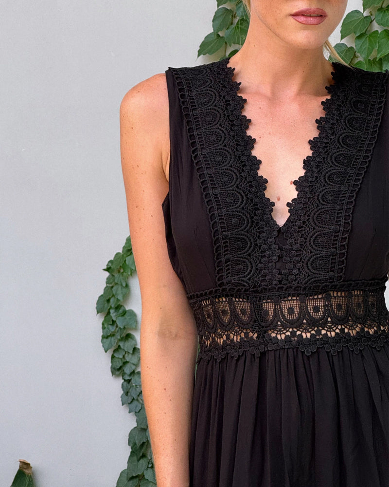 Fern | Women's Sleeveless Lace Trim V-Neck A-Line Boho Dress
