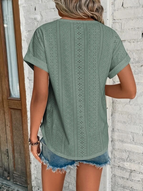 Lacey | Women's Eyelet Style Short Sleeve Blouse