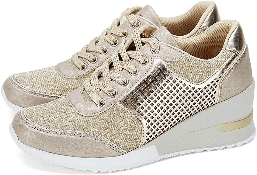 Amber | Women's Wedge Heel Support Sneakers with Metallic Style