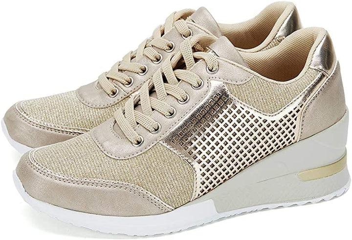 Amber | Women's Wedge Heel Support Sneakers with Metallic Style