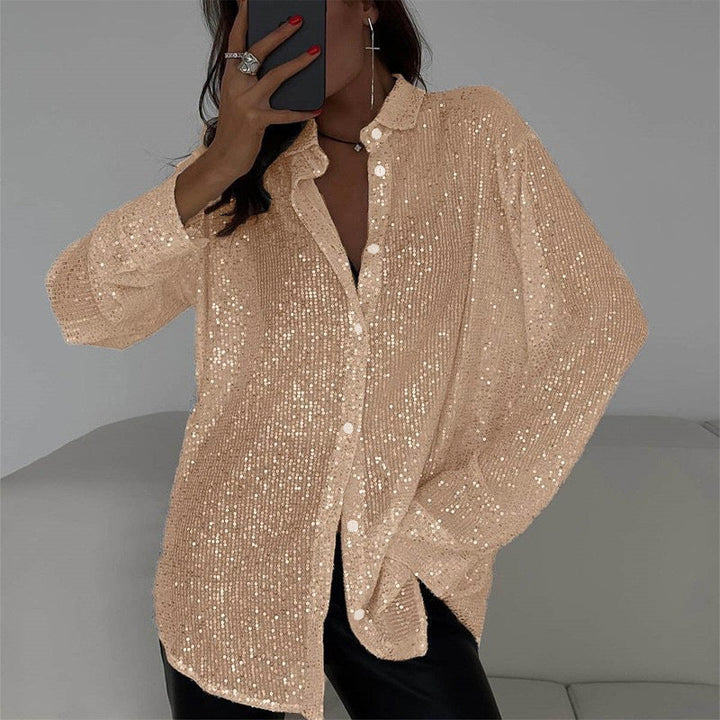 Dianne | Women's Sequin Long Sleeve Blouse with Buttons