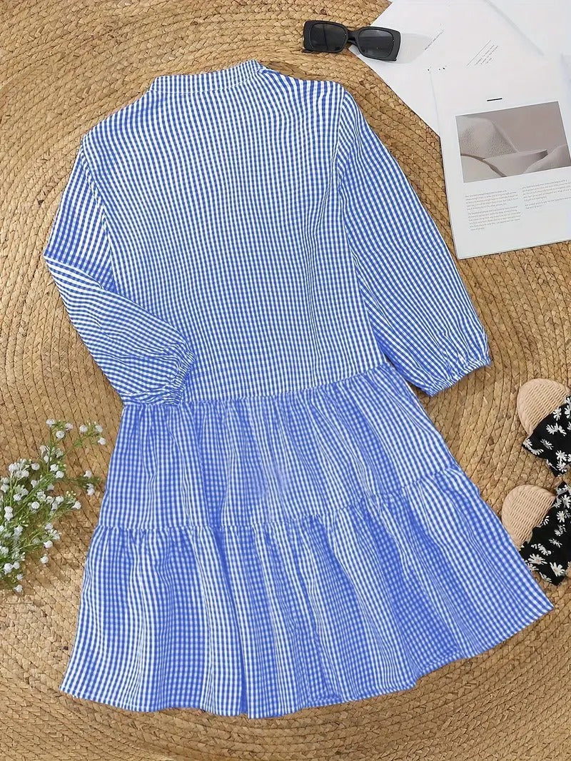 Liliana | Women's  Button Front Gingham Tiered Dress