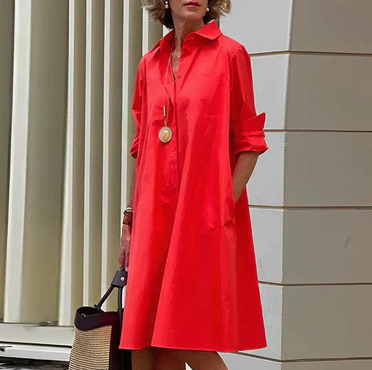 Nicole | Women's Folded Sleeve Shirt Dress with Buttons