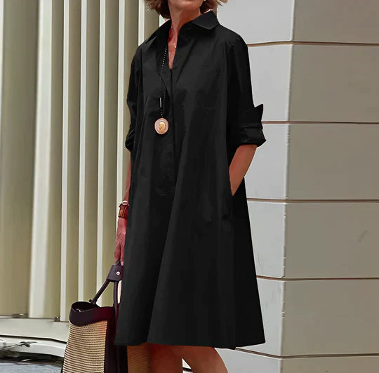 Nicole | Women's Folded Sleeve Shirt Dress with Buttons