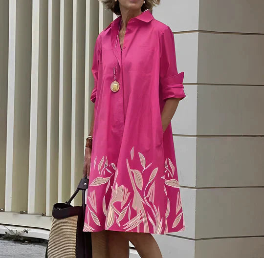 Nicole | Women's Folded Sleeve Shirt Dress with Buttons
