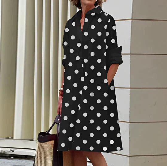 Nicole | Women's Folded Sleeve Shirt Dress with Buttons