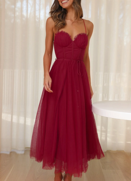 Alina | Women’s Elegant Sleeveless Midi Dress with Chiffon Style