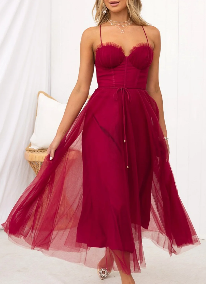 Alina | Women’s Elegant Sleeveless Midi Dress with Chiffon Style