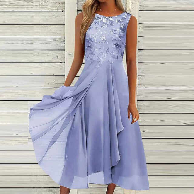 Cassidy | Women's Floral Lace Overlay Midi Dress with Sleeveless