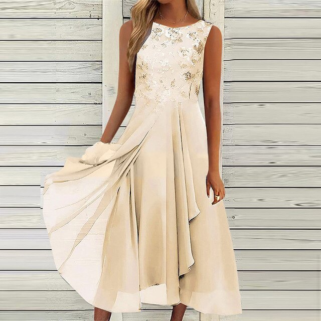 Cassidy | Women's Floral Lace Overlay Midi Dress with Sleeveless