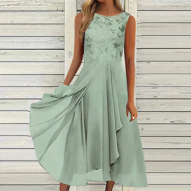 Cassidy | Women's Floral Lace Overlay Midi Dress with Sleeveless
