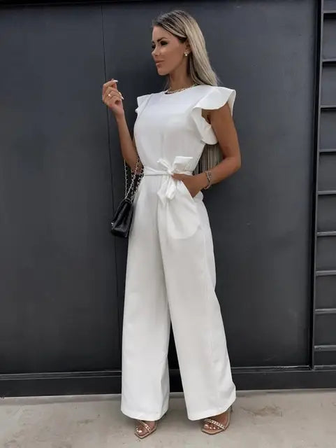 Amanda | Women's Wide Leg Jumpsuit with Self-Tie Belt