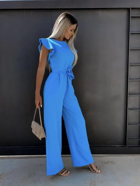 Amanda | Women's Wide Leg Jumpsuit with Self-Tie Belt
