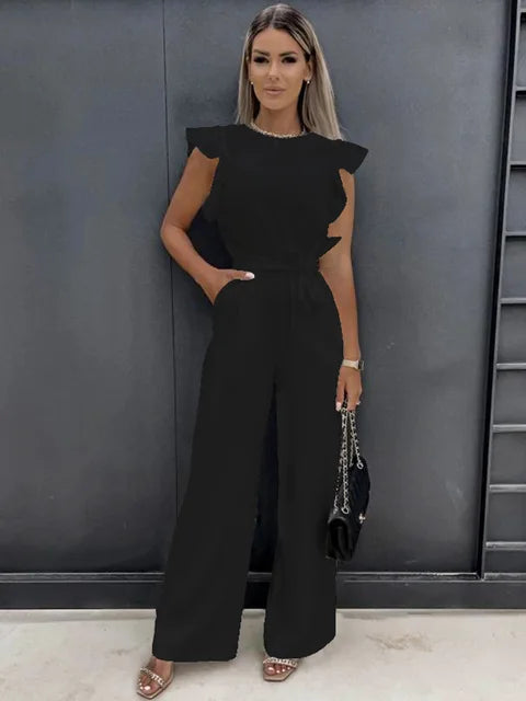 Amanda | Women's Wide Leg Jumpsuit with Self-Tie Belt
