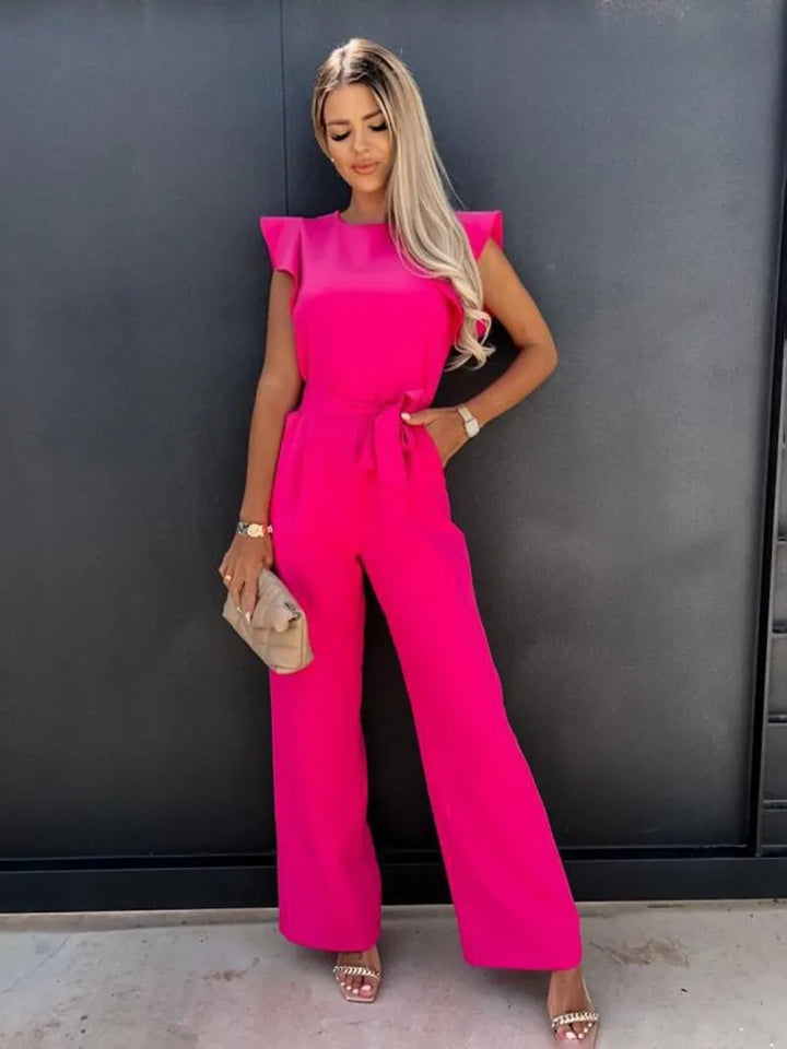 Amanda | Women's Wide Leg Jumpsuit with Self-Tie Belt