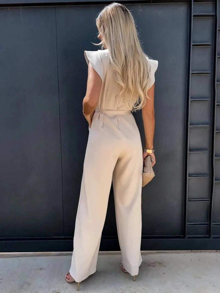 Amanda | Women's Wide Leg Jumpsuit with Self-Tie Belt