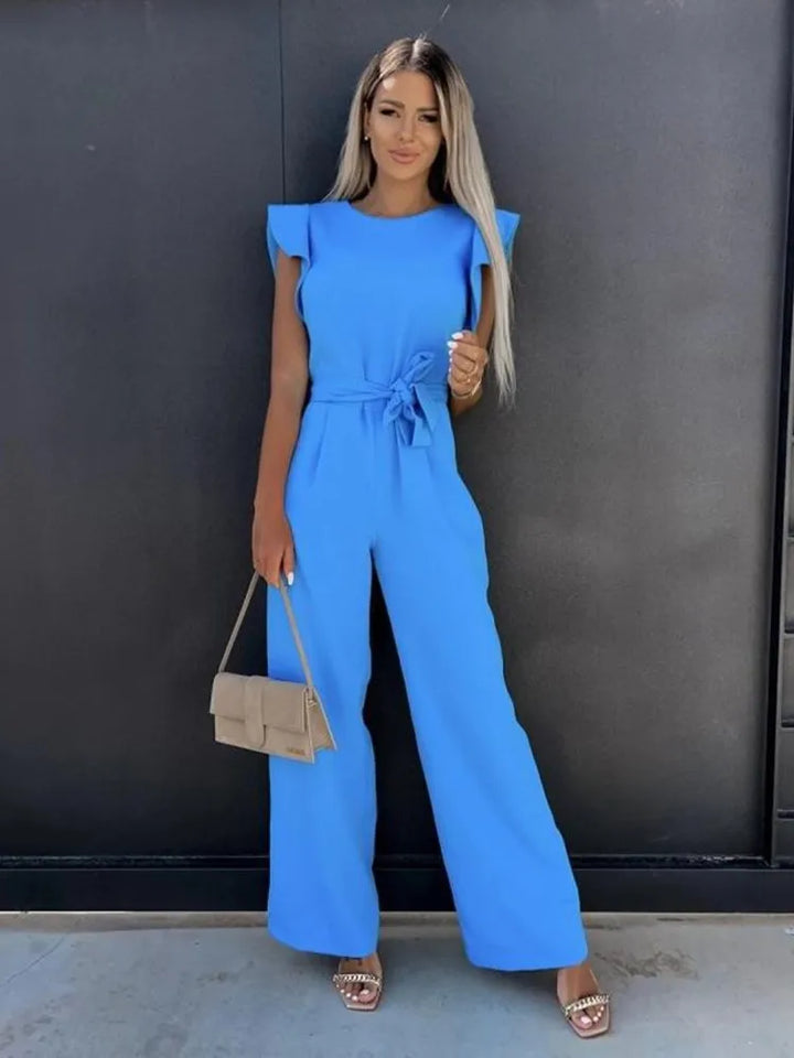 Amanda | Women's Wide Leg Jumpsuit with Self-Tie Belt