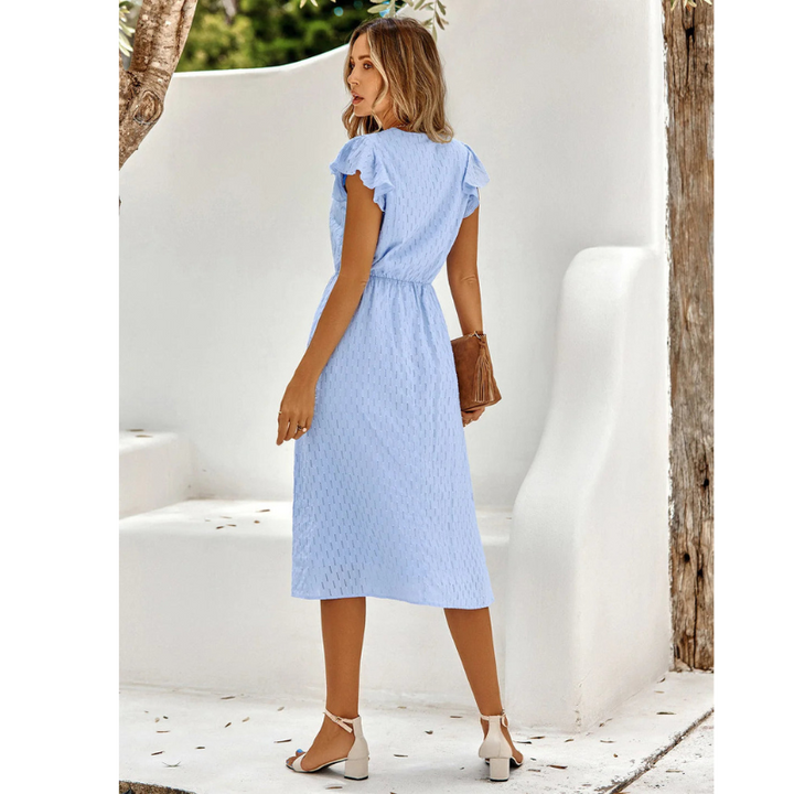 Paisley | Women's Textured Detail Midi Dress with V-neck