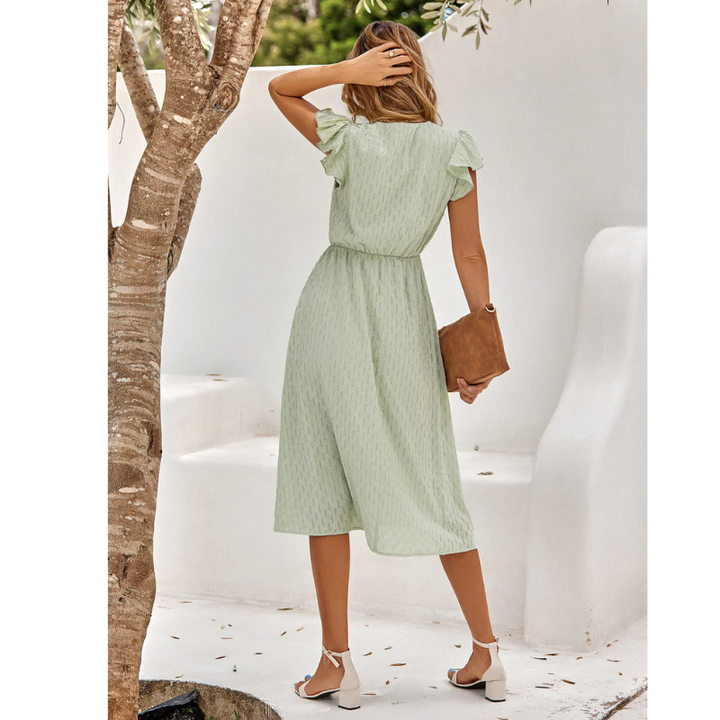 Paisley | Women's Textured Detail Midi Dress with V-neck