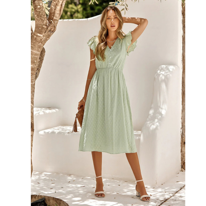 Paisley | Women's Textured Detail Midi Dress with V-neck