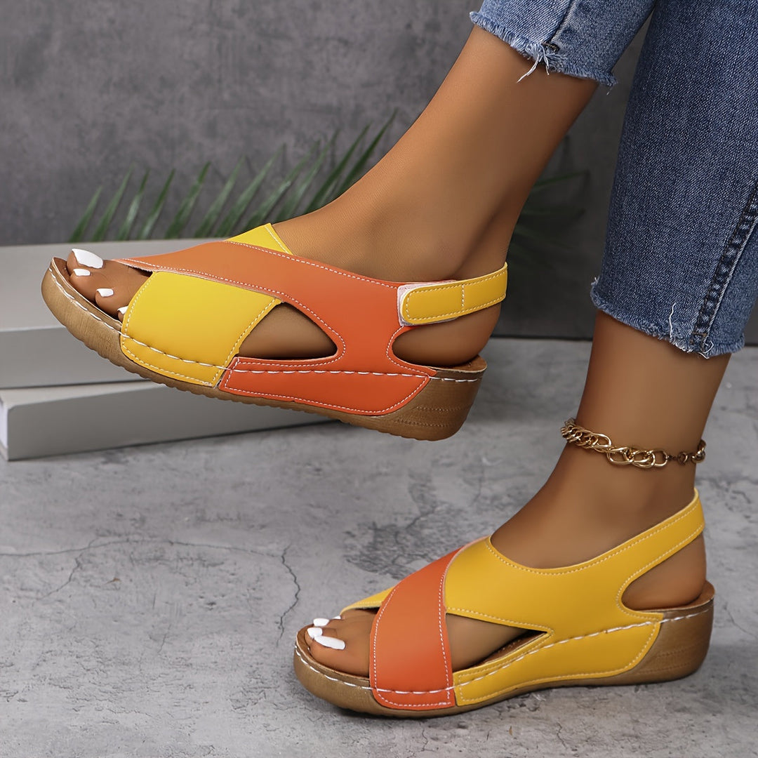 Harper | Women's Criss-cross Wedge Sandals with Colorblock