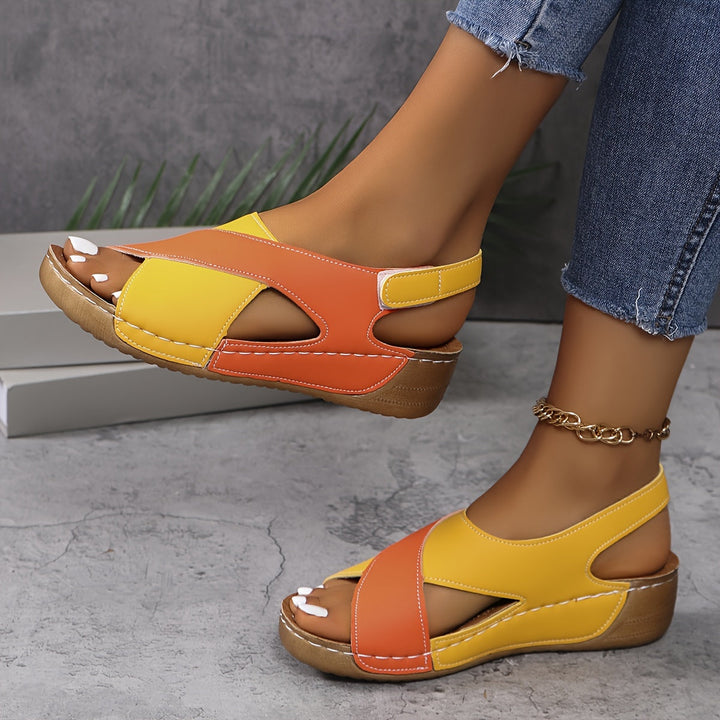 Harper | Women's Criss-cross Wedge Sandals with Colorblock