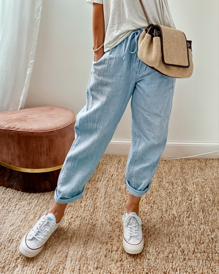 Sandra | Women's Casual Drawstring Tapered Linen Trousers
