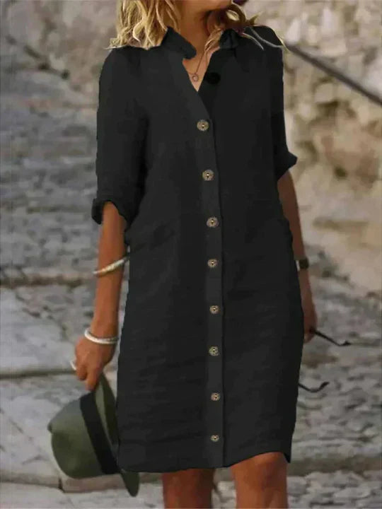 Myrtel | Women's Relaxed Fit Linen Blend Shirt Dress