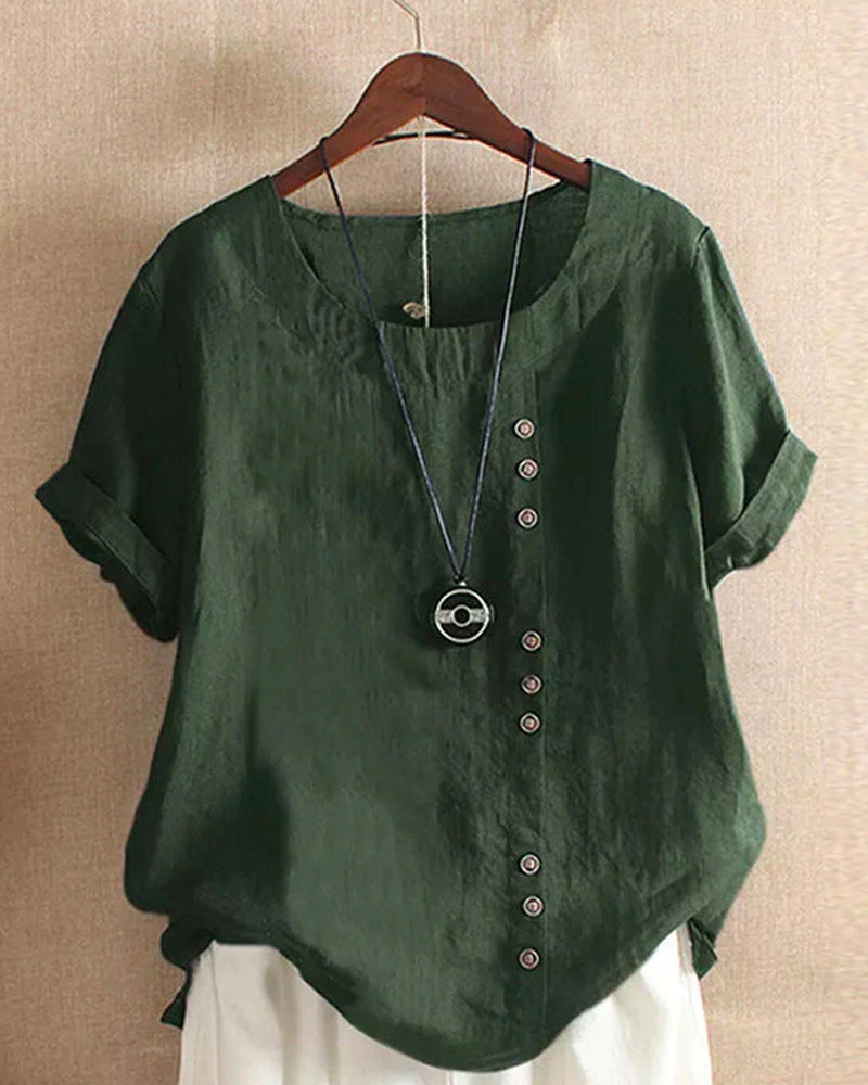 Evelyn | Women's Asymmetrical Hem Short Sleeve Blouse