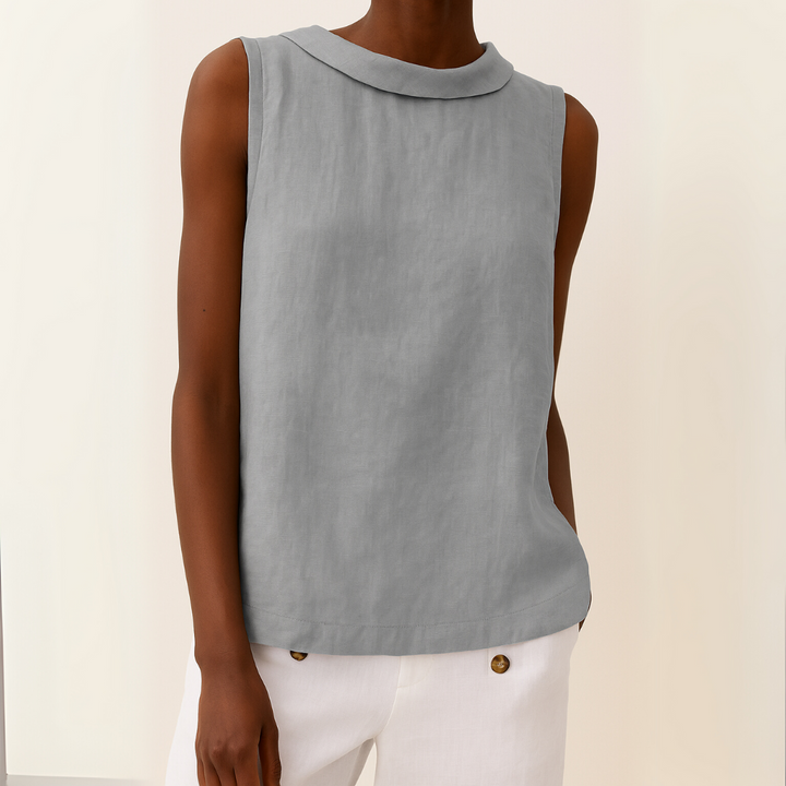 Natalia | Women's Turned Pleated Collar Sleeveless Blouse
