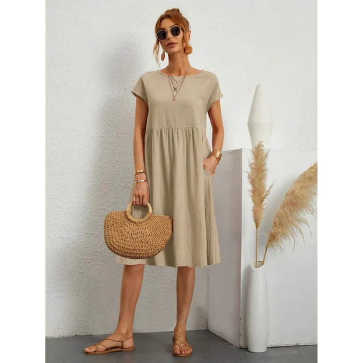 Quinn | Women's Short Sleeve Summer Midi Dress with Pockets