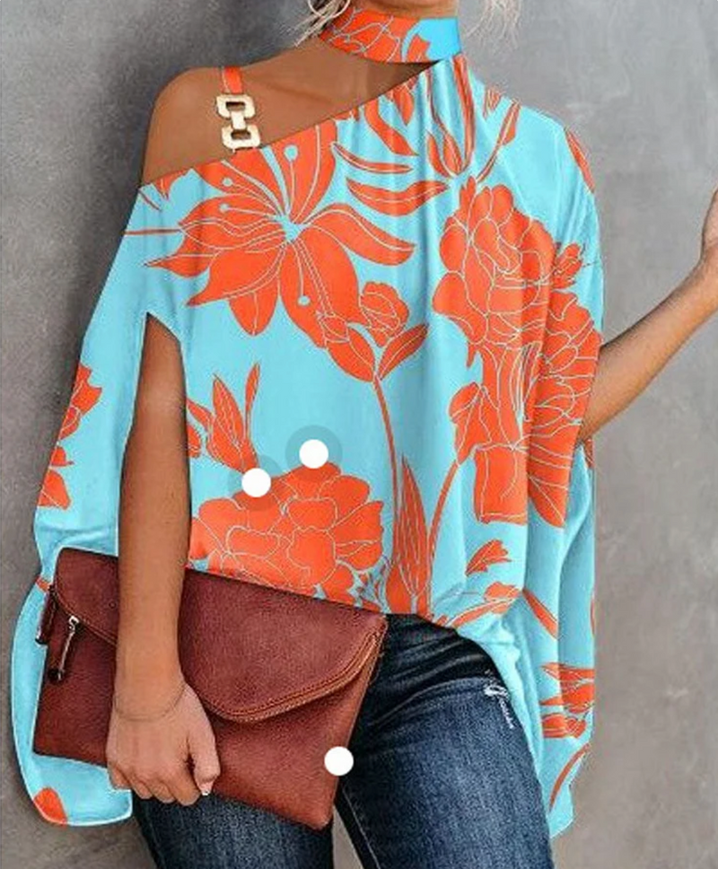 Megan | Women's One Shoulder Geometric Print Blouse