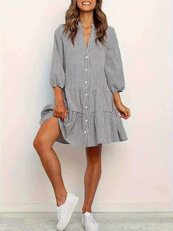 Liliana | Women's  Button Front Gingham Tiered Dress