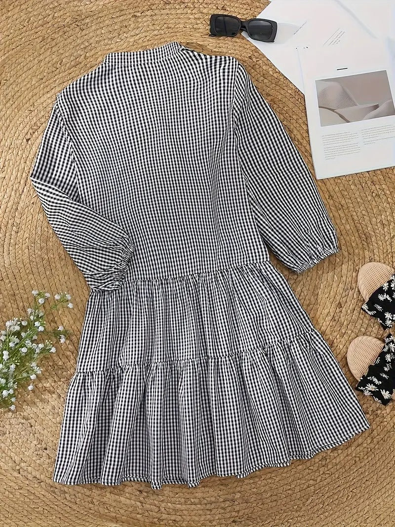 Liliana | Women's  Button Front Gingham Tiered Dress