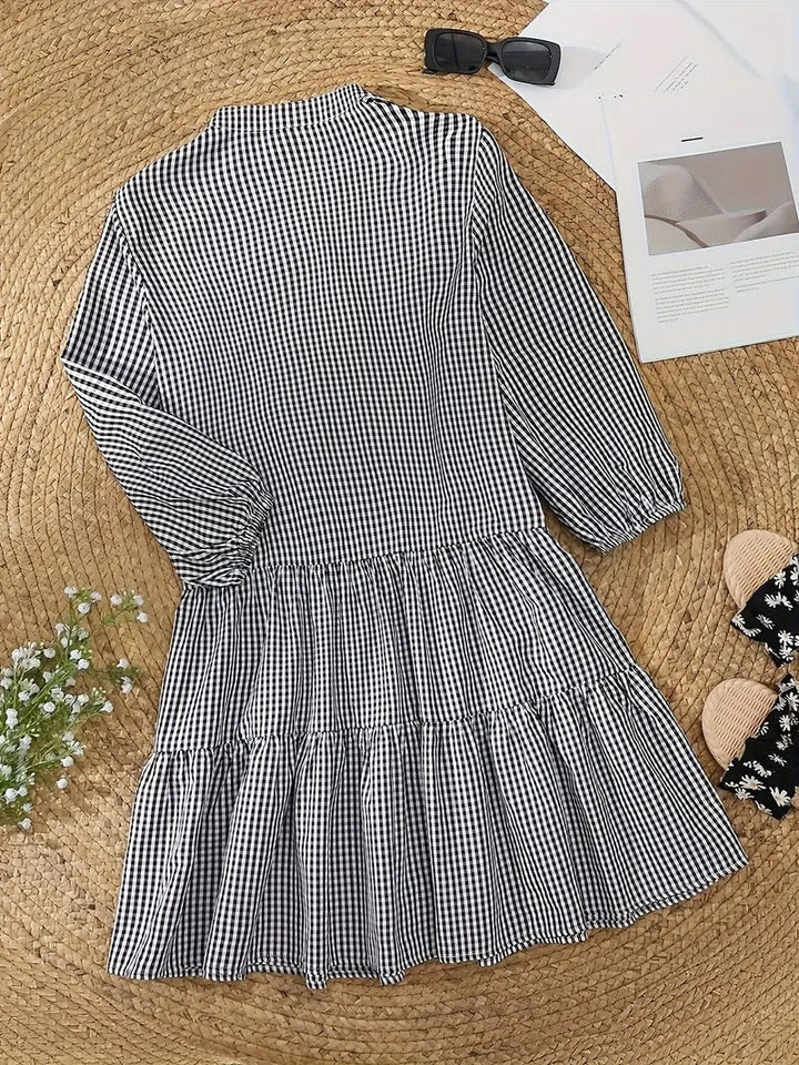 Liliana | Women's  Button Front Gingham Tiered Dress