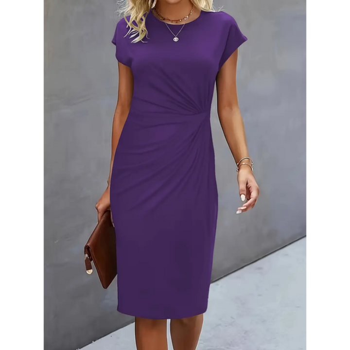 Kendall | Women's Short Sleeve Midi Dress with Pleated Front