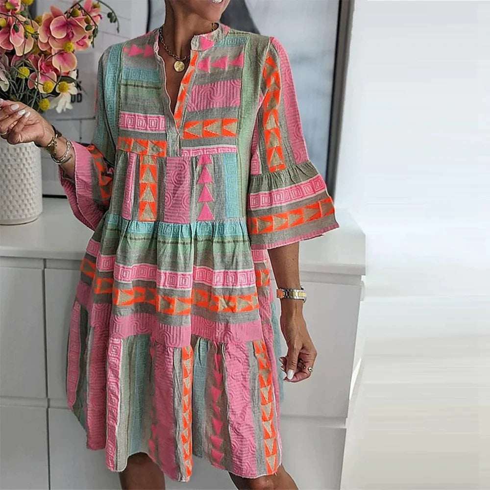 Zoe | Women's Bohemian Tiered Mini Dress with Bell Sleeves