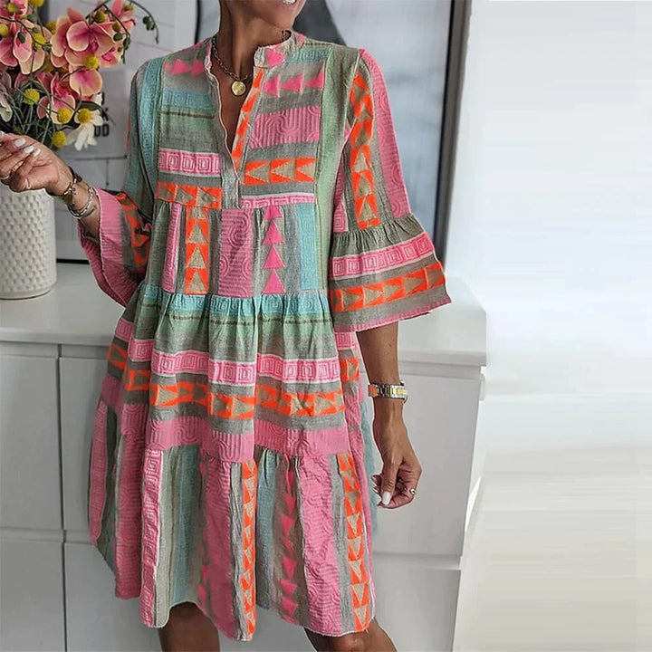 Zoe | Women's Bohemian Tiered Mini Dress with Bell Sleeves