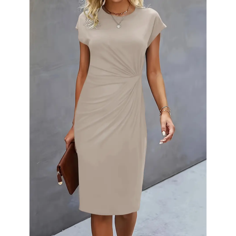 Kendall | Women's Short Sleeve Midi Dress with Pleated Front