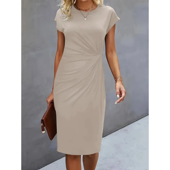Kendall | Women's Short Sleeve Midi Dress with Pleated Front