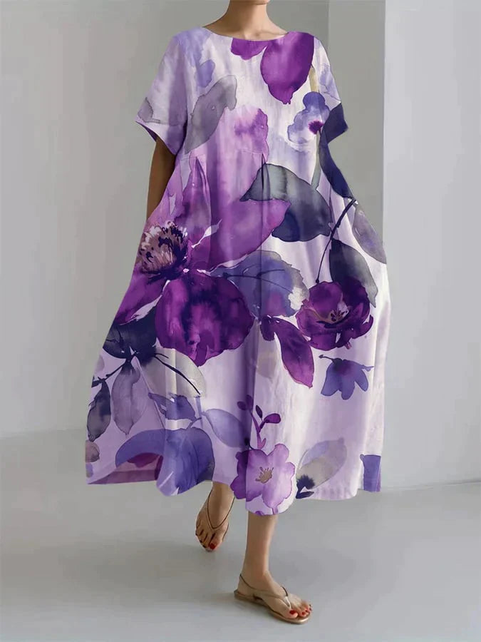 Calla | Women's Short Sleeves Oversized Floral Print Dress