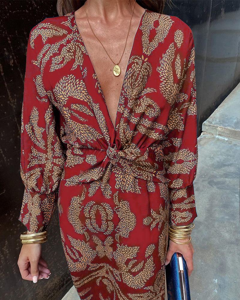Dane | Women's Long Sleeve Printed Dress with Twisted Front