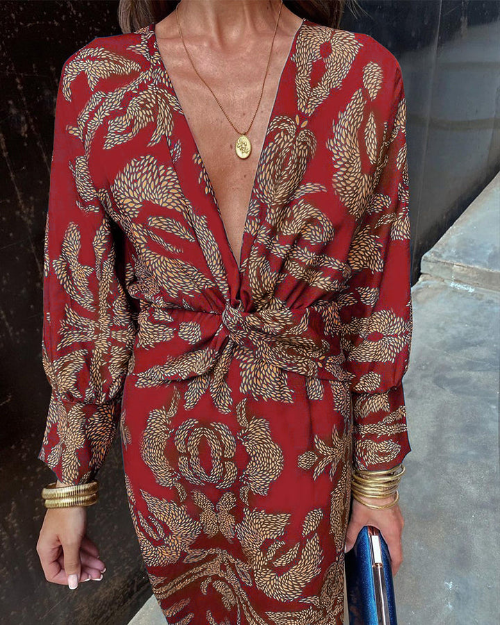 Dane | Women's Long Sleeve Printed Dress with Twisted Front