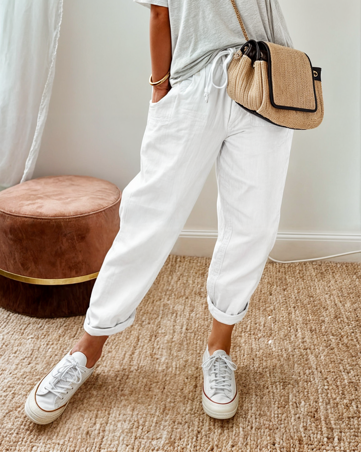 Sandra | Women's Casual Drawstring Tapered Linen Trousers
