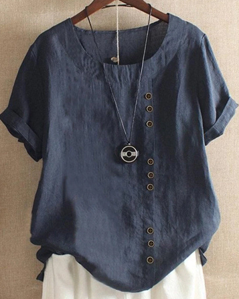 Evelyn | Women's Asymmetrical Hem Short Sleeve Blouse