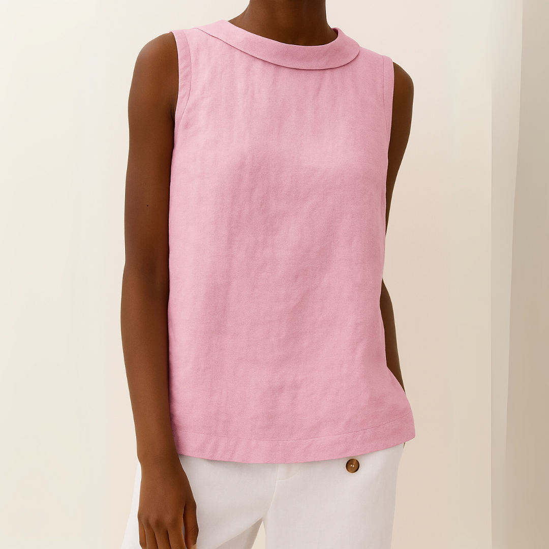 Natalia | Women's Turned Pleated Collar Sleeveless Blouse