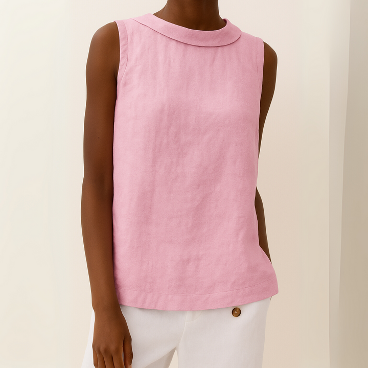 Natalia | Women's Turned Pleated Collar Sleeveless Blouse
